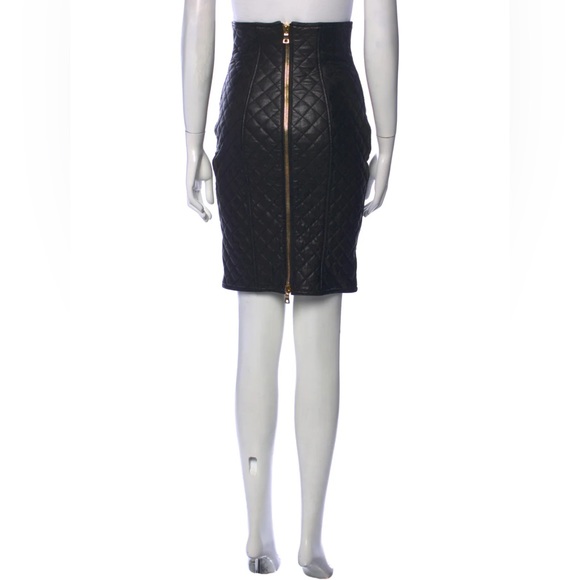 Balmain Black with Tag High-waisted Quilted Leather Skirt - Picture 2 of 16